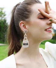 Load image into Gallery viewer, Regular White Hand Knitting Rice Ball Graphic Wine Bottle Drop Earrings