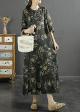 Load image into Gallery viewer, Retro Black Print Chinese Button Patchwork Linen Dresses Summer