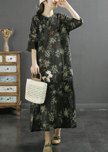 Load image into Gallery viewer, Retro Black Print Chinese Button Patchwork Linen Dresses Summer