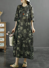 Load image into Gallery viewer, Retro Black Print Chinese Button Patchwork Linen Dresses Summer