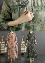 Load image into Gallery viewer, Retro Black Print Chinese Button Patchwork Linen Dresses Summer