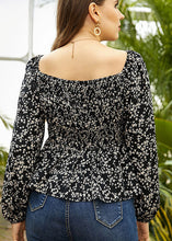 Load image into Gallery viewer, Retro Black Slash Neck Print Wrinkled Chiffon Shirts Long Sleeve