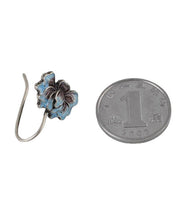 Load image into Gallery viewer, Retro Blue Sterling Silver Cloisonne Peony Stud Earrings