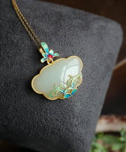 Load image into Gallery viewer, Retro Blue Sterling Silver Gilded Inlaid Cloisonne Jade Pendant Necklace