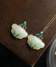 Load image into Gallery viewer, Retro Blue Sterling Silver Gilded Inlaid Cloisonne Jade Pendant Necklace