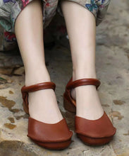 Load image into Gallery viewer, Retro Brown Buckle Strap Splicing Cowhide Leather Chunky Sandals