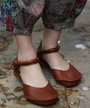 Load image into Gallery viewer, Retro Brown Buckle Strap Splicing Cowhide Leather Chunky Sandals