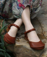 Load image into Gallery viewer, Retro Brown Buckle Strap Splicing Cowhide Leather Chunky Sandals