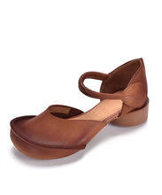 Load image into Gallery viewer, Retro Brown Buckle Strap Splicing Cowhide Leather Chunky Sandals