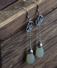 Load image into Gallery viewer, Retro Cyan Sterling Silver Jade Plum Blossom Drop Earrings