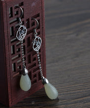 Load image into Gallery viewer, Retro Cyan Sterling Silver Jade Plum Blossom Drop Earrings