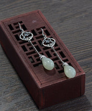 Load image into Gallery viewer, Retro Cyan Sterling Silver Jade Plum Blossom Drop Earrings