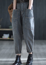 Load image into Gallery viewer, Retro Grey Patchwork Elastic Waist Crop Jeans Summer