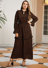 Load image into Gallery viewer, Retro Khaki Ruffled Patchwork Print Cotton Maxi Dress Long Sleeve