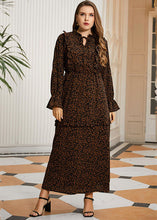 Load image into Gallery viewer, Retro Khaki Ruffled Patchwork Print Cotton Maxi Dress Long Sleeve