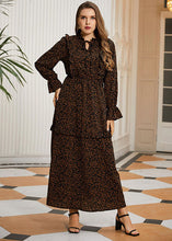 Load image into Gallery viewer, Retro Khaki Ruffled Patchwork Print Cotton Maxi Dress Long Sleeve