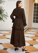 Load image into Gallery viewer, Retro Khaki Ruffled Patchwork Print Cotton Maxi Dress Long Sleeve