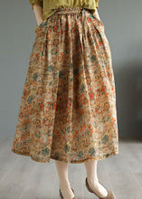 Load image into Gallery viewer, Retro Khaki Wrinkled Pockets Print Patchwork Linen Skirts Summer