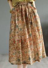 Load image into Gallery viewer, Retro Khaki Wrinkled Pockets Print Patchwork Linen Skirts Summer