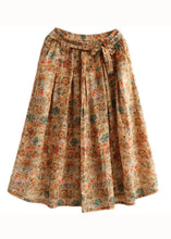 Load image into Gallery viewer, Retro Khaki Wrinkled Pockets Print Patchwork Linen Skirts Summer