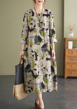 Load image into Gallery viewer, Retro O-Neck Print Pockets Linen Vacation Dresses Long Sleeve