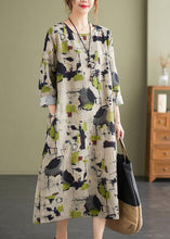 Load image into Gallery viewer, Retro O-Neck Print Pockets Linen Vacation Dresses Long Sleeve