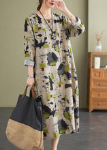 Load image into Gallery viewer, Retro O-Neck Print Pockets Linen Vacation Dresses Long Sleeve