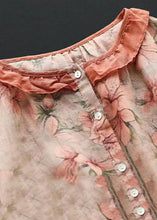 Load image into Gallery viewer, Retro Orange Ruffled Print Button Patchwork Linen Blouses Bracelet Sleeve