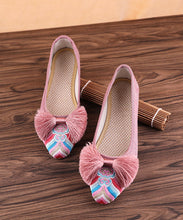 Load image into Gallery viewer, Retro Pink Embroideried Tassel Cotton Fabric Flat Shoes For Women