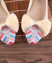 Load image into Gallery viewer, Retro Pink Embroideried Tassel Cotton Fabric Flat Shoes For Women