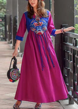 Load image into Gallery viewer, Retro Purple Tasseled Embroideried Patchwork Cotton Long Dresses Spring