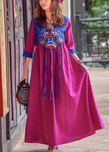 Load image into Gallery viewer, Retro Purple Tasseled Embroideried Patchwork Cotton Long Dresses Spring