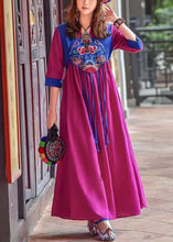 Load image into Gallery viewer, Retro Purple Tasseled Embroideried Patchwork Cotton Long Dresses Spring