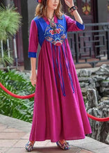 Load image into Gallery viewer, Retro Purple Tasseled Embroideried Patchwork Cotton Long Dresses Spring