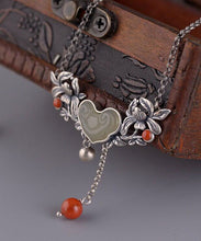 Load image into Gallery viewer, Retro Red Sterling Silver Jade Agate Tussel Peony Pendant Necklace