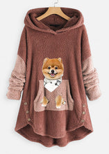 Load image into Gallery viewer, Rubber Red Pockets Low High Design Patchwork Teddy Faux Fur Sweatshirts Hooded Fall