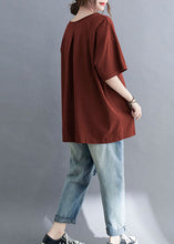 Load image into Gallery viewer, Rust Patchwork Cotton T Shirt Tops V Neck Short Sleeve