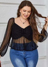 Load image into Gallery viewer, Sexy Black V Neck Drawstring Hollow Out Tulle Tops Long Sleeve