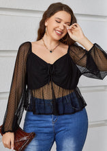 Load image into Gallery viewer, Sexy Black V Neck Drawstring Hollow Out Tulle Tops Long Sleeve