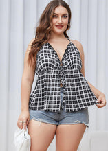 Load image into Gallery viewer, Sexy Black White Plaid V Neck Patchwork Cotton Top Summer