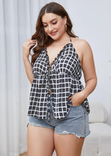 Load image into Gallery viewer, Sexy Black White Plaid V Neck Patchwork Cotton Top Summer