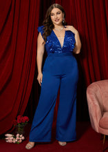 Load image into Gallery viewer, Sexy Blue Ruffled Sequins Patchwork High Waist Jumpsuit Summer