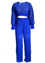 Load image into Gallery viewer, Sexy Blue V Neck Tops And Wide Leg Pants Chiffon Two Piece Set Fall