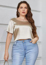 Load image into Gallery viewer, Sexy Gold O-Neck Backless Patchwork Silk T Shirt Summer