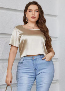 Sexy Gold O-Neck Backless Patchwork Silk T Shirt Summer