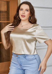 Sexy Gold O-Neck Backless Patchwork Silk T Shirt Summer