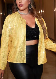 Sexy Gold O-Neck Sequins Solid Cardigans Long Sleeve