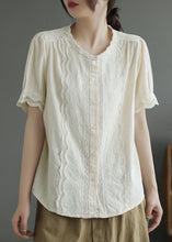 Load image into Gallery viewer, Simple Apricot O-Neck Lace Patchwork Cotton Shirt Top Summer