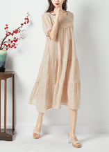 Load image into Gallery viewer, Simple Beige O-Neck Patchwork Wrinkled Linen Silk Long Dress Summer