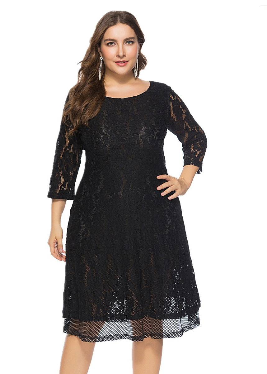 Simple Black Cozy Solid Lace Mid Dresses Summer